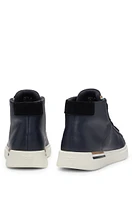 BOSS - Leather high-top trainers with signature-stripe sole Dark Blue