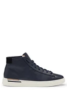 BOSS - Leather high-top trainers with signature-stripe sole Dark Blue