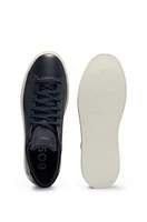 BOSS - Leather high-top trainers with signature-stripe sole Dark Blue