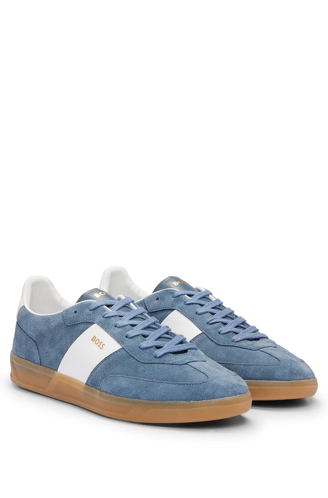 BOSS - Suede-leather lace-up trainers with branding Blue