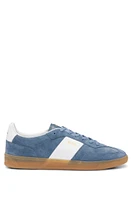 BOSS - Suede-leather lace-up trainers with branding Blue