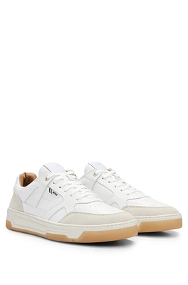 BOSS - Leather and suede trainers with signature stripe logo White