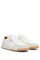 BOSS - Leather and suede trainers with signature stripe logo White