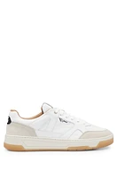 BOSS - Leather and suede trainers with signature stripe logo White