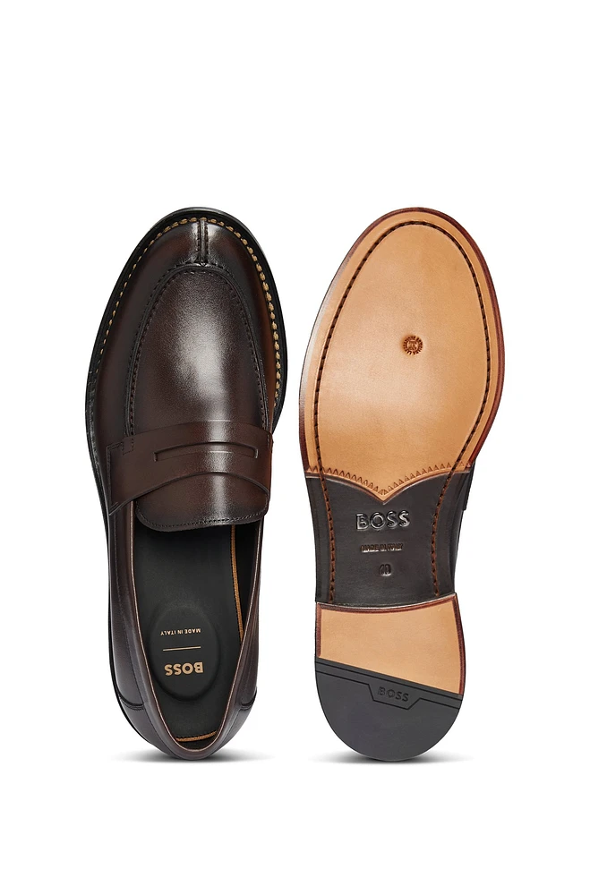 Leather slip-on loafers with penny trim