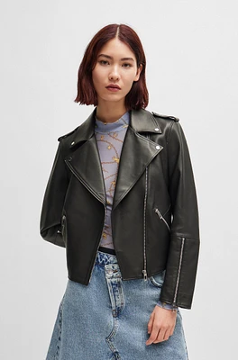 Regular-fit biker jacket leather with asymmetrical zip