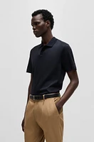 Johnny-collar polo shirt mixed-structure cotton