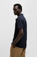 Johnny-collar polo shirt mixed-structure cotton