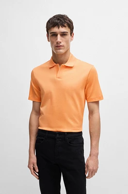 Johnny-collar polo shirt mixed-structure cotton