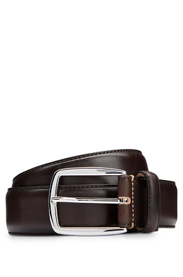 Italian-leather belt with silver-tone pin buckle