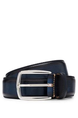 Italian-leather belt with silver-tone pin buckle