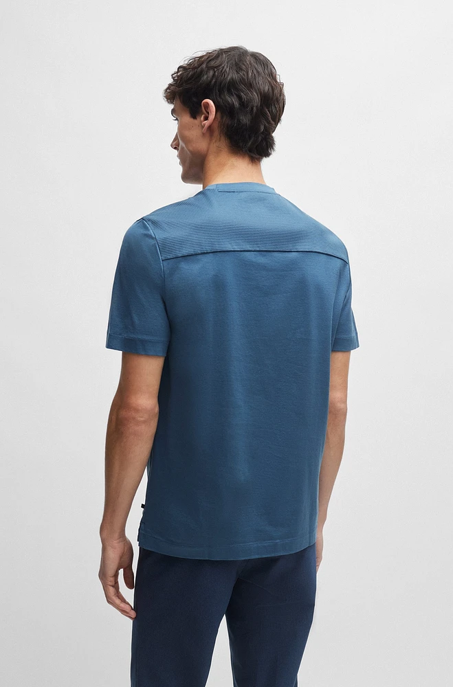 Mixed-material T-shirt with mercerized stretch cotton