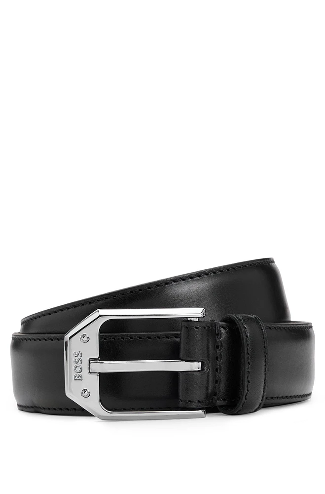 Italian-leather belt with polished silverware logo