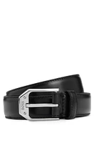 Italian-leather belt with polished silverware logo