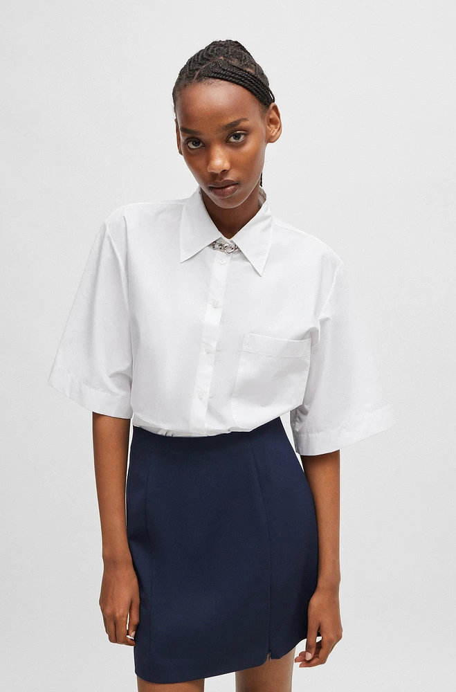 Relaxed-fit blouse paper-touch cotton poplin