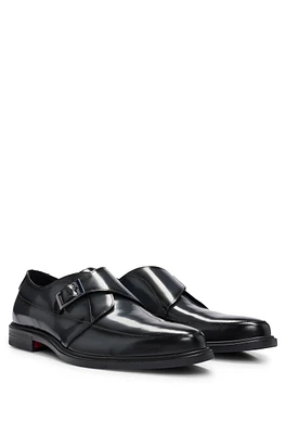 Leather monk shoes with stacked-logo trim