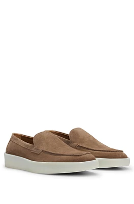 Suede slip-on loafers with embossed logo