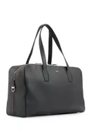 Zipped holdall in grained leather with logo lettering