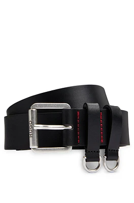 Italian-leather belt with D-ring details