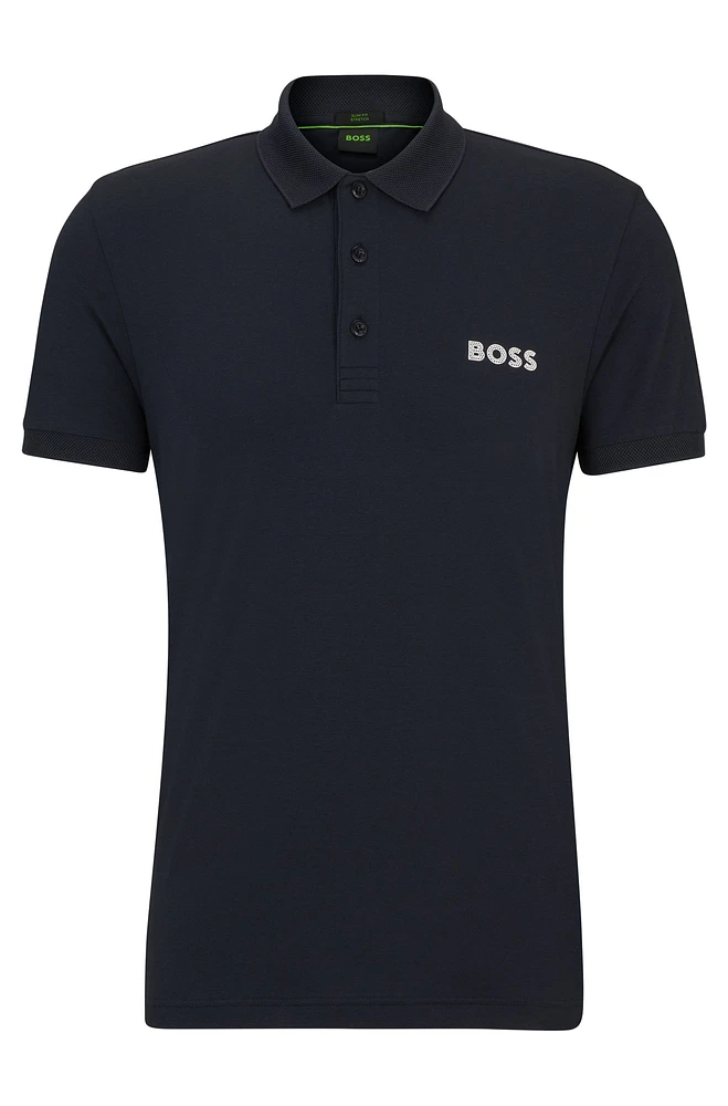 Polo slim fit de algodón con logo malla