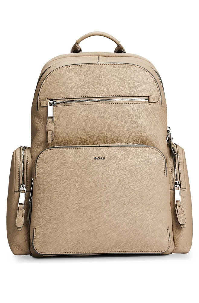 Grained-leather backpack with logo lettering