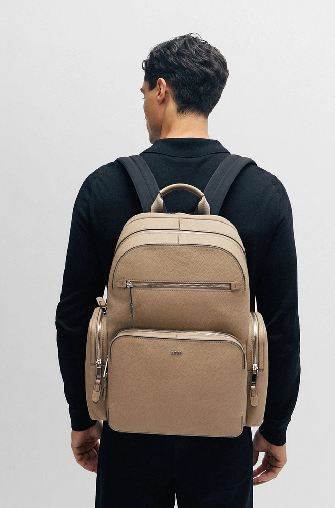 Grained-leather backpack with logo lettering