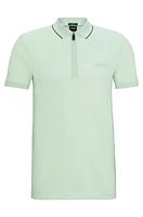 Zip-neck slim-fit polo shirt with mesh details