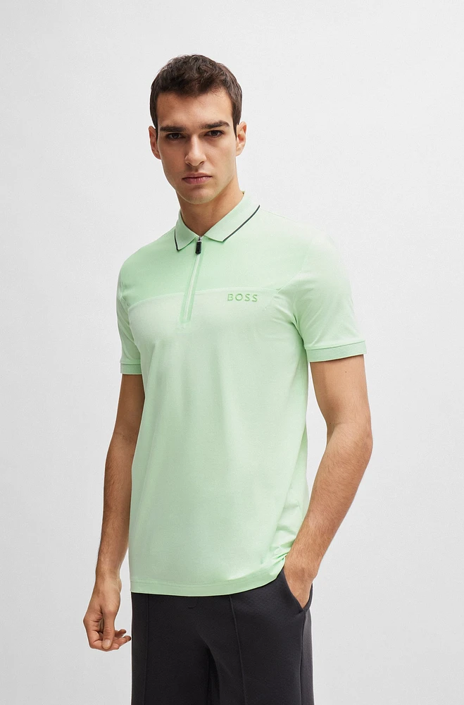 Zip-neck slim-fit polo shirt with mesh details