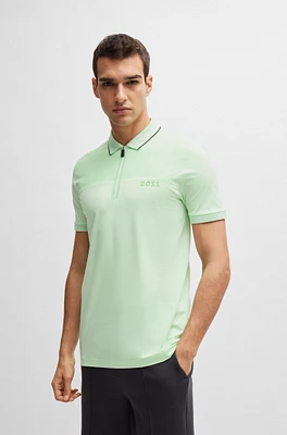 Zip-neck slim-fit polo shirt with mesh details