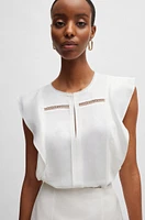Flutter-sleeve blouse with ladder-lace trim