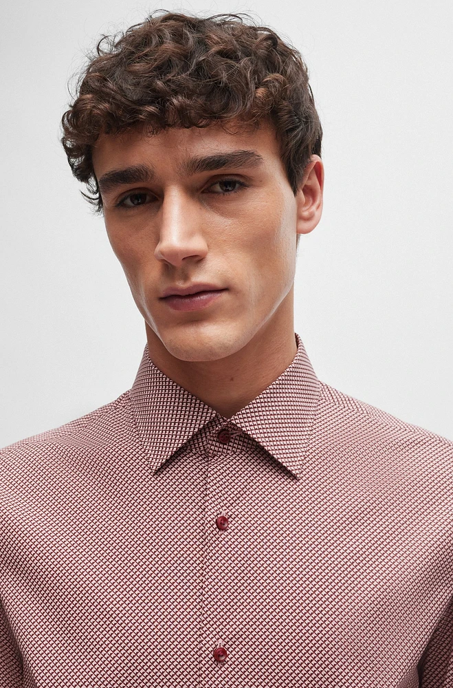Regular-fit shirt geometric-printed stretch-cotton poplin