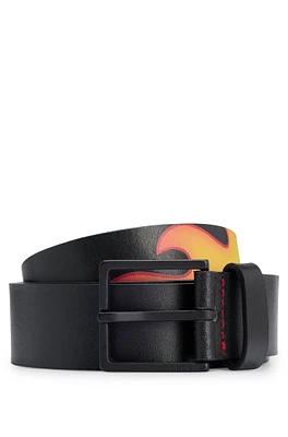Reversible Italian-leather belt with stacked logo and flames