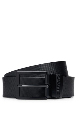 Reversible Italian-leather belt with pin and plaque buckles