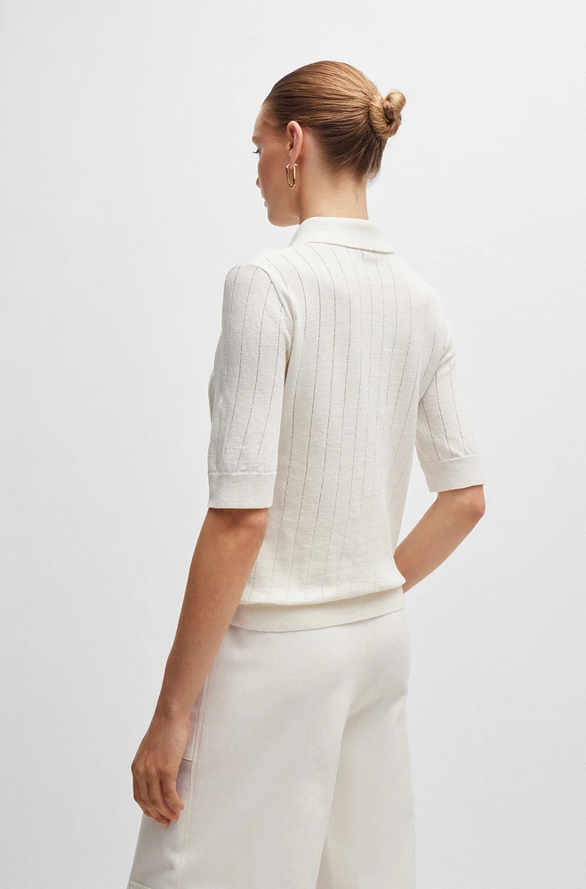 Linen-blend sweater with polo collar