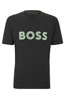 BOSS - Cotton-jersey regular-fit T-shirt with mesh logo Dark Grey