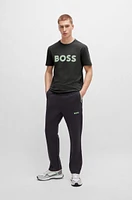 BOSS - Cotton-jersey regular-fit T-shirt with mesh logo Dark Grey