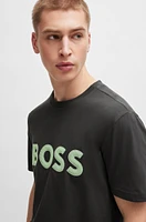 BOSS - Cotton-jersey regular-fit T-shirt with mesh logo Dark Grey