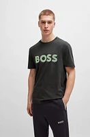 BOSS - Cotton-jersey regular-fit T-shirt with mesh logo Dark Grey