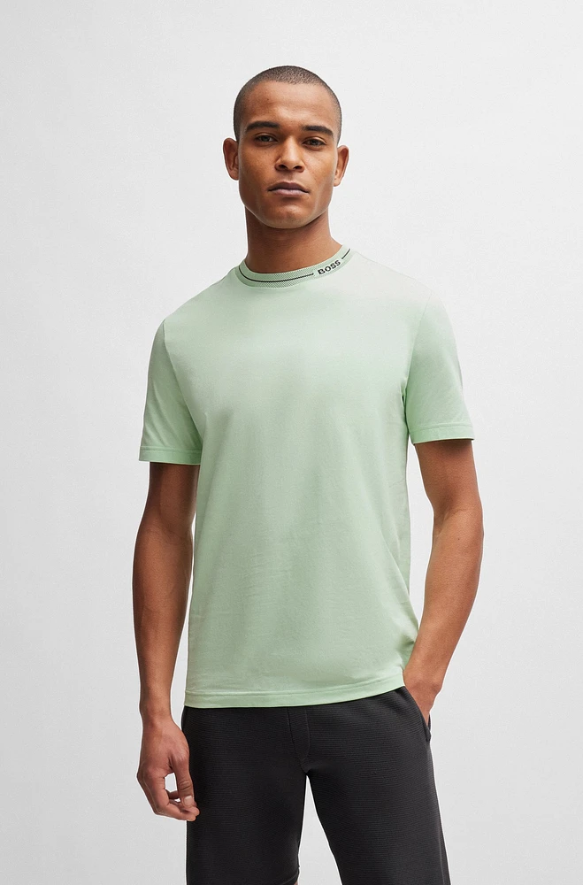 Cotton-jersey regular-fit T-shirt with branded collar