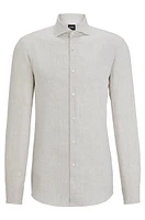 Slim-fit shirt linen with spread collar