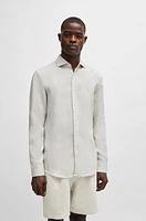 Slim-fit shirt linen with spread collar