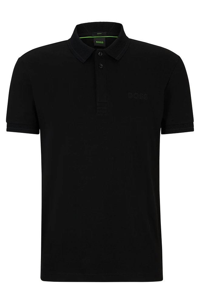 Interlock-cotton slim-fit polo shirt with mesh logo