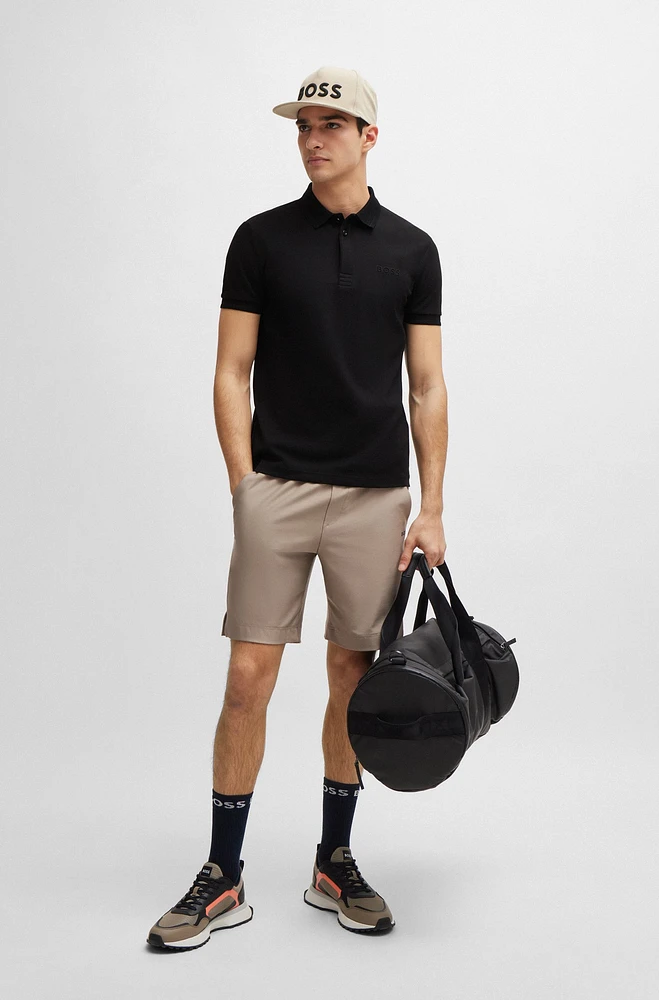 Interlock-cotton slim-fit polo shirt with mesh logo