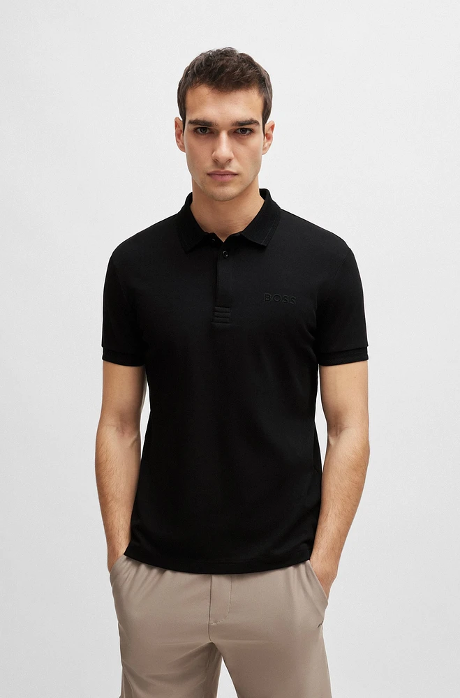 Interlock-cotton slim-fit polo shirt with mesh logo