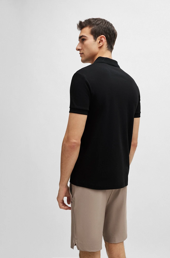 Interlock-cotton slim-fit polo shirt with mesh logo