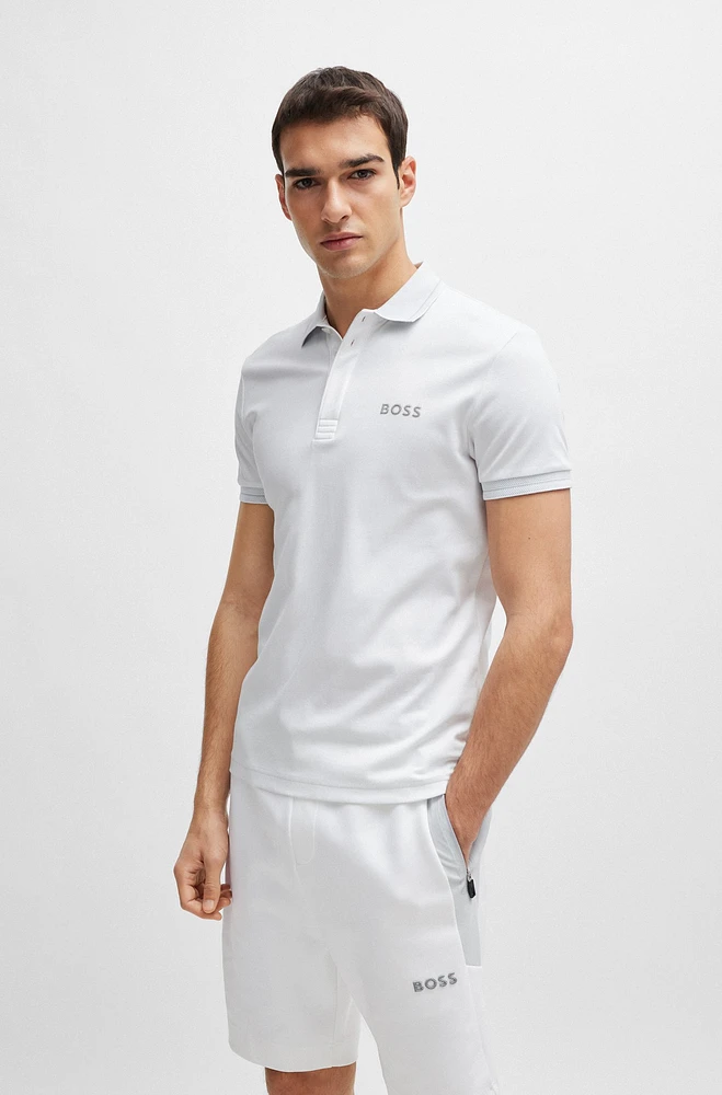 Polo slim fit de algodón interlock con logo malla