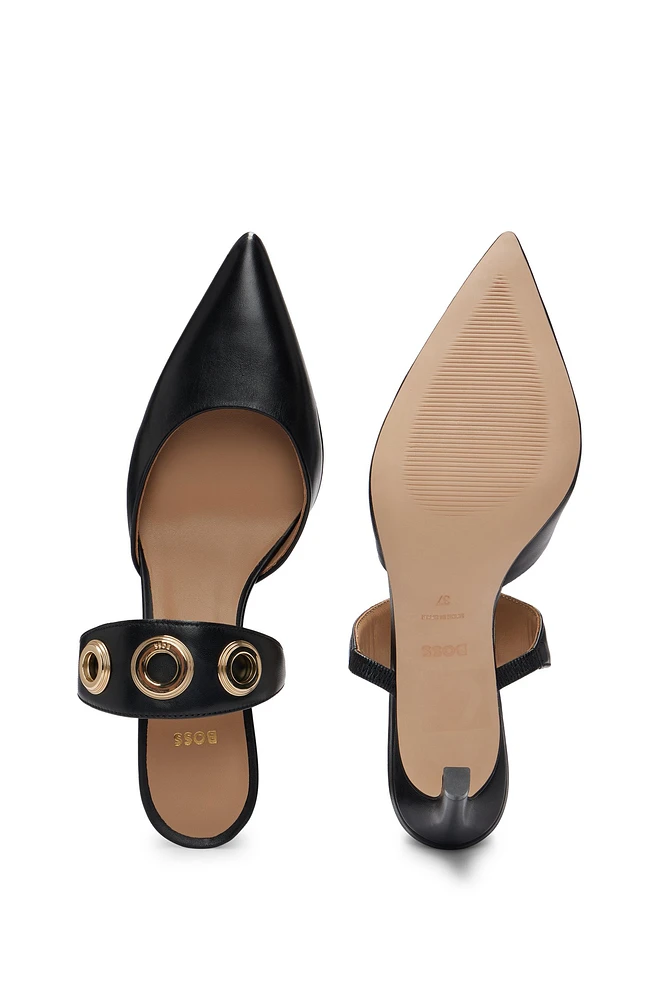 Leather pointed-toe mules with eyelet details