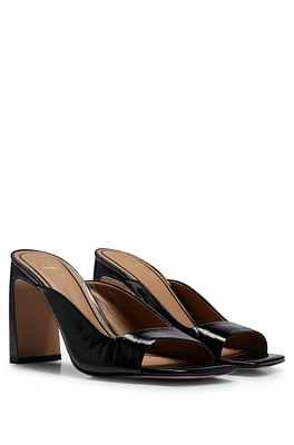 Open-toe mules crinkled leather with block heel