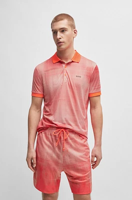 Printed-mesh polo shirt with logo detail