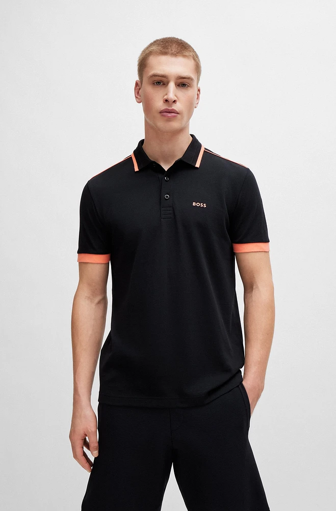 Cotton-piqué polo shirt with contrast stripes and logo